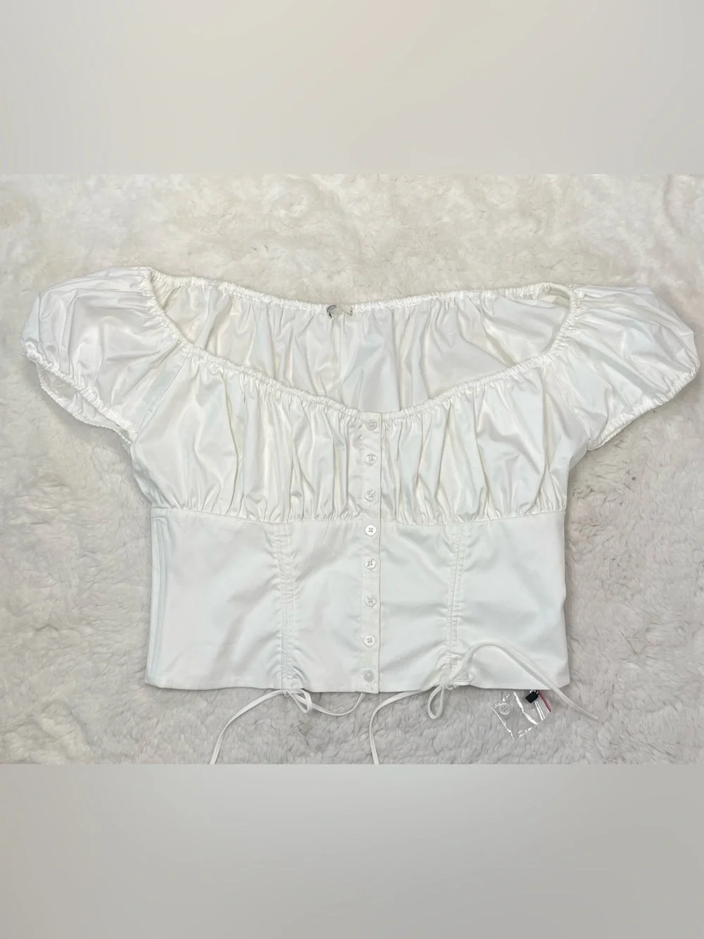 NWOT House of CB Kitty White Puff Sleeve Corset Top, Size Large